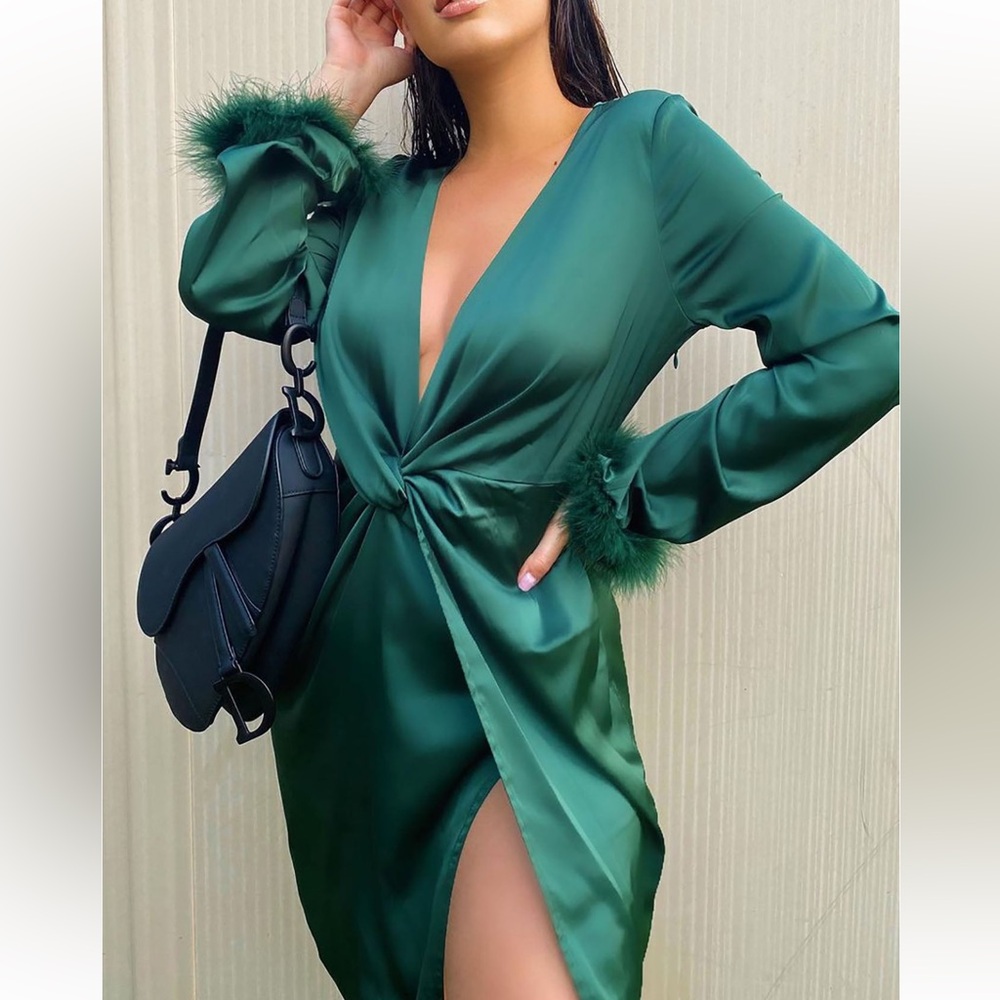 Fashion Nova Satin green mini dress New with tags